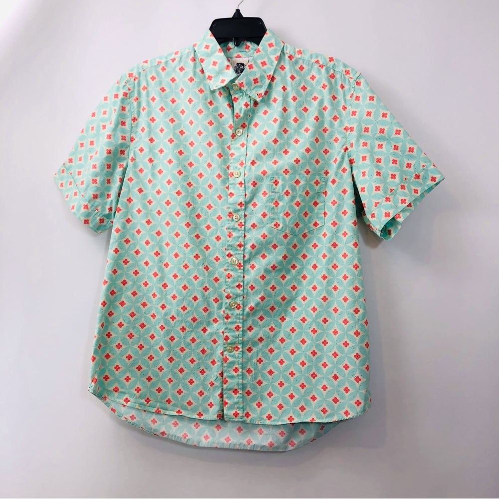 Mens Kennington LTD Turquoise Orange Print Button Front Shirt